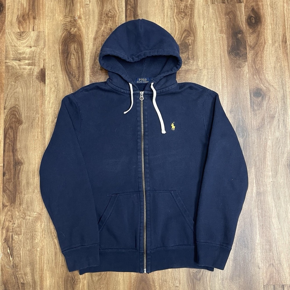 Polo Ralph Lauren Waffle-Lined Full-Zip Fleece Hoodie Navy Blue Men's Large